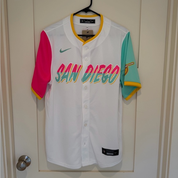 Nike San Diego Padres City Connect Jersey Medium MLB Limited White Pink Teal NWT - Picture 6 of 7